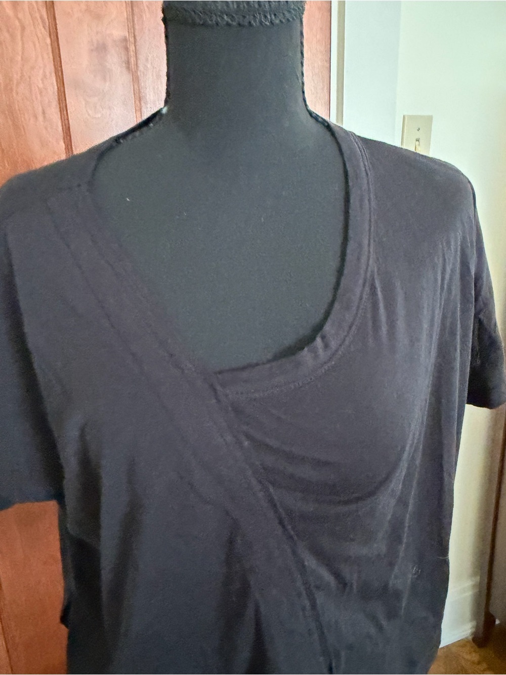 London Fog Black Asymmetric V-Neck Crop Top